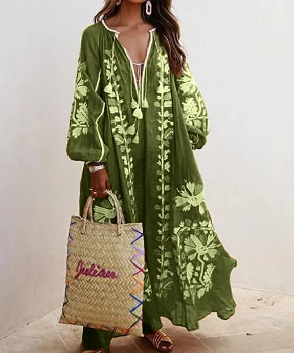 New Floral Print Loose Plus Sizes Long Boho Dresses
