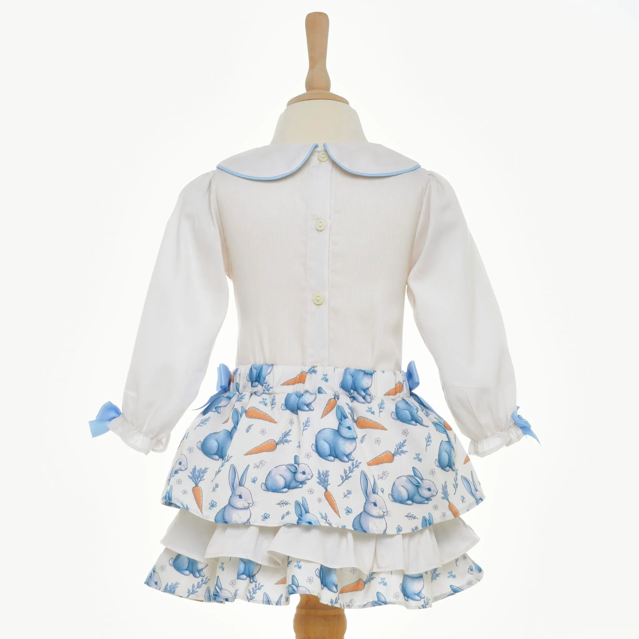 Ocean Baby Girls Blue And Cream Bunny Smocked Skirt Set (12M-8Y)
