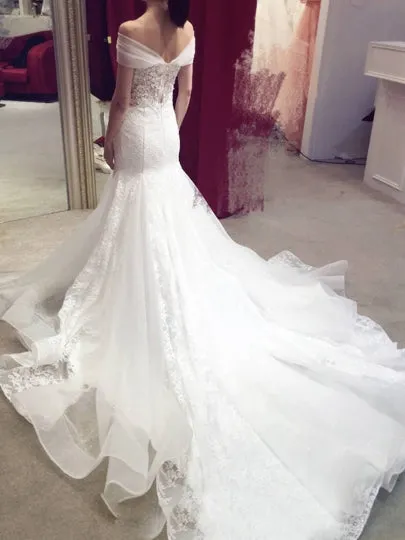 Off the Shoulder Appliques Mermaid Wedding Dress