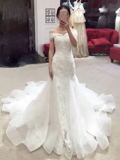 Off the Shoulder Appliques Mermaid Wedding Dress