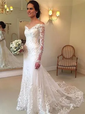 Off the Shoulder Long Sleeves Lace Wedding Dress