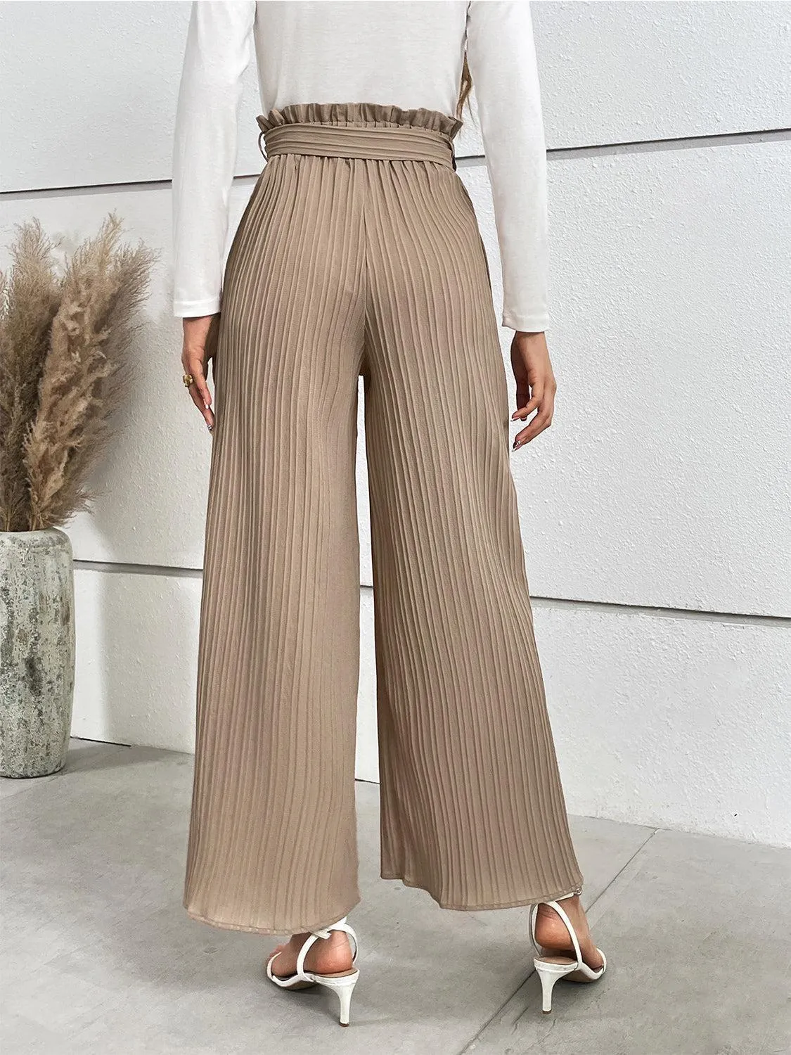 Office Chic Tie Waist Wide Leg Paperbag Pants