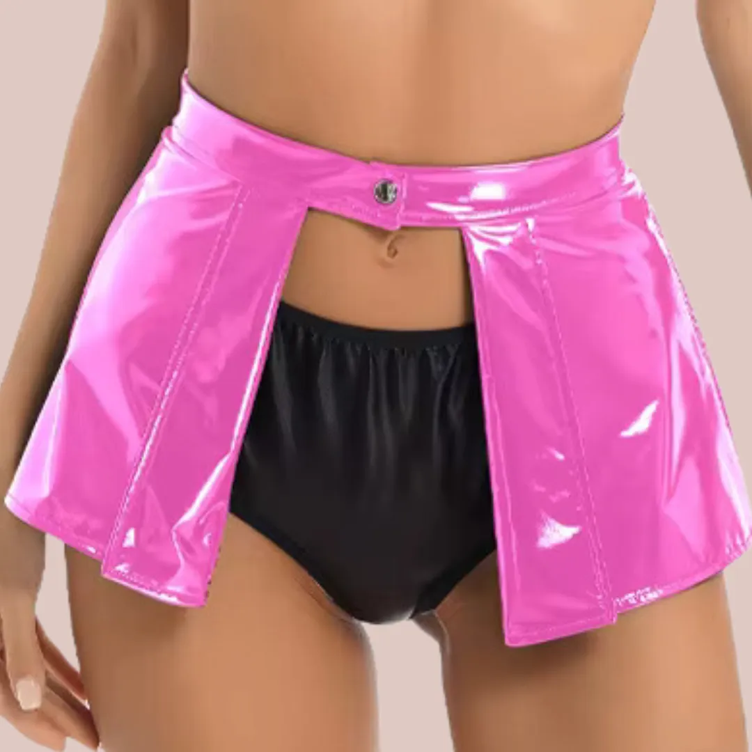 Open Front Patent Leather Mini Skirt