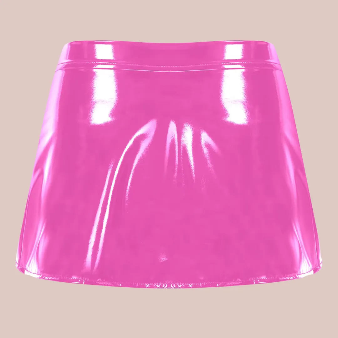 Open Front Patent Leather Mini Skirt