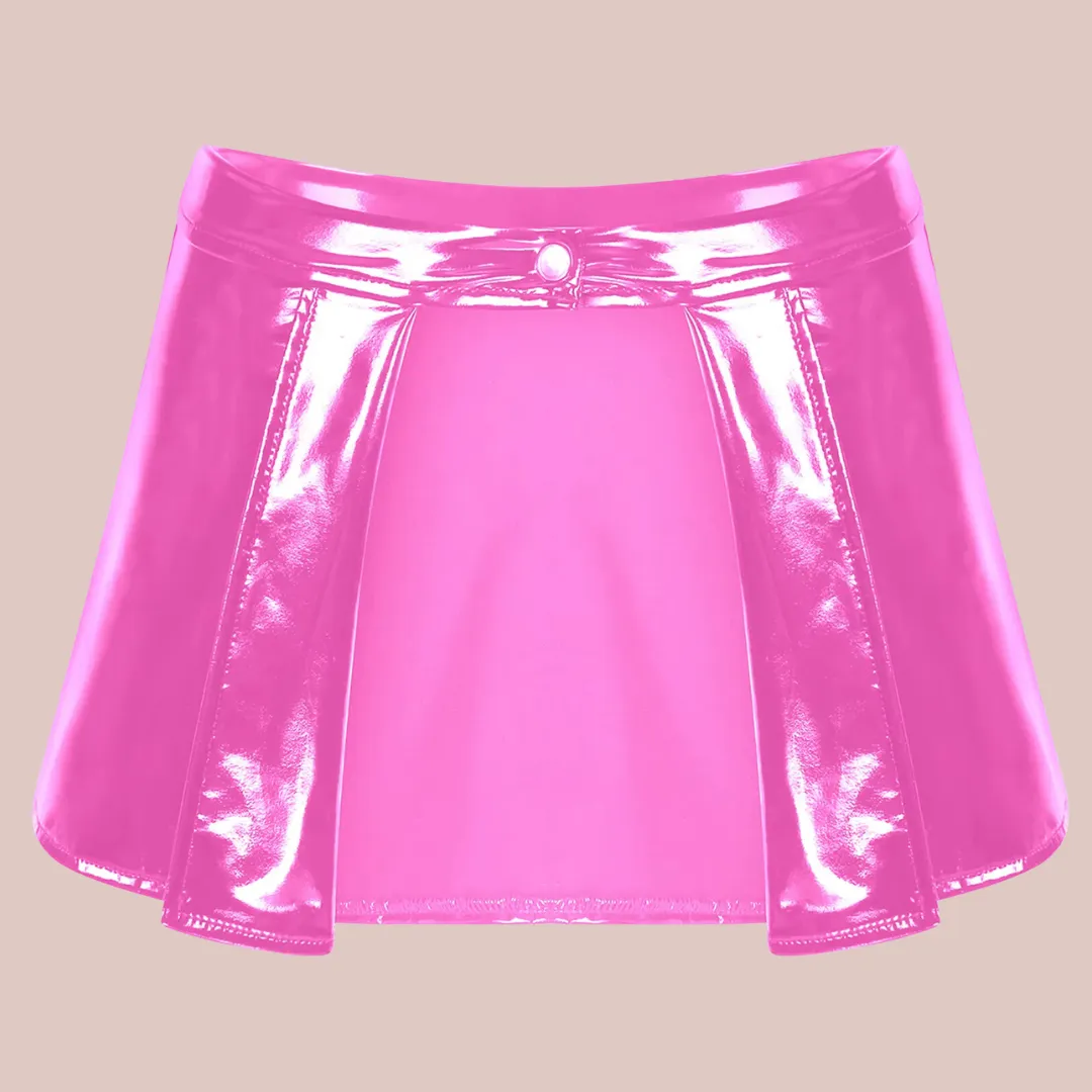 Open Front Patent Leather Mini Skirt
