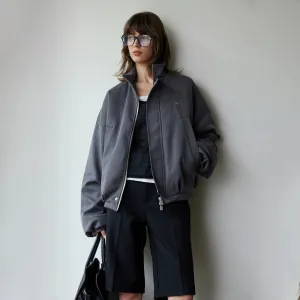 Oversized Grey Zip-Up Jacket