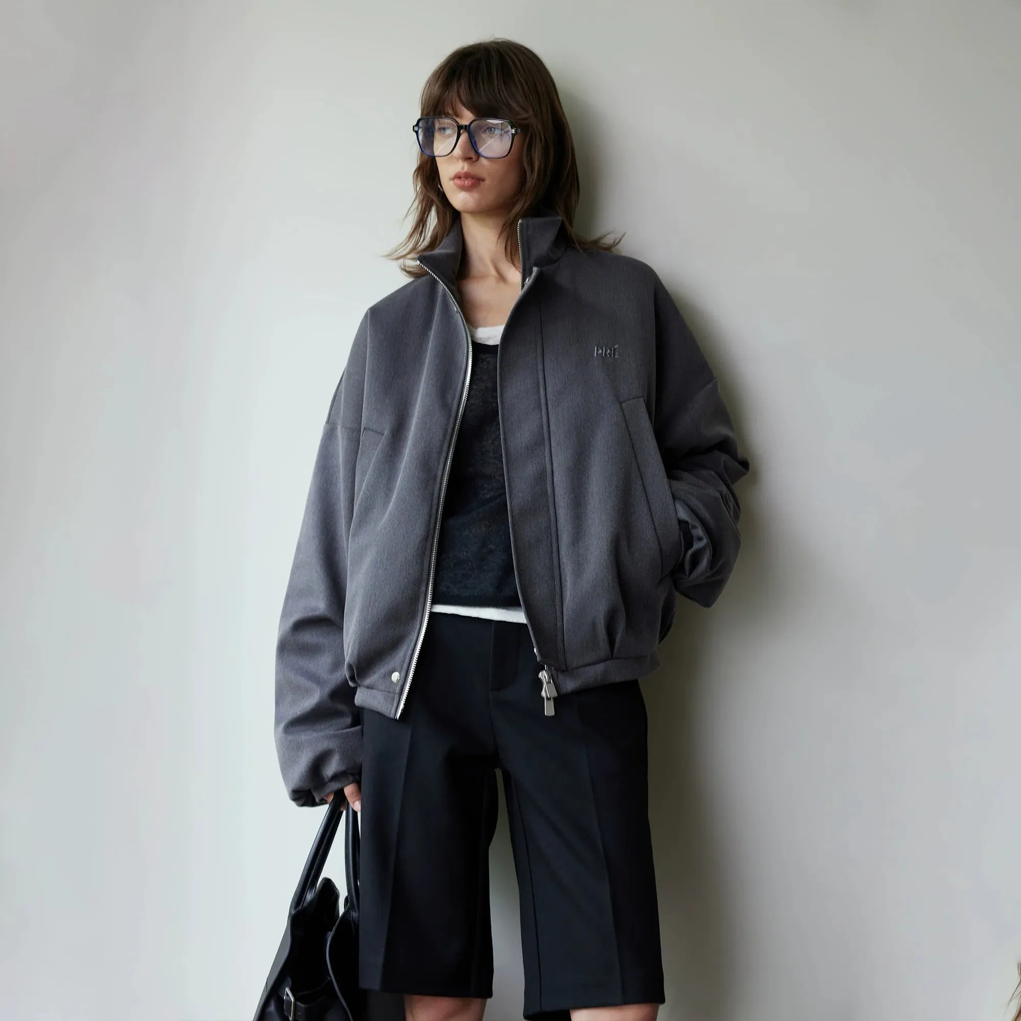 Oversized Grey Zip-Up Jacket