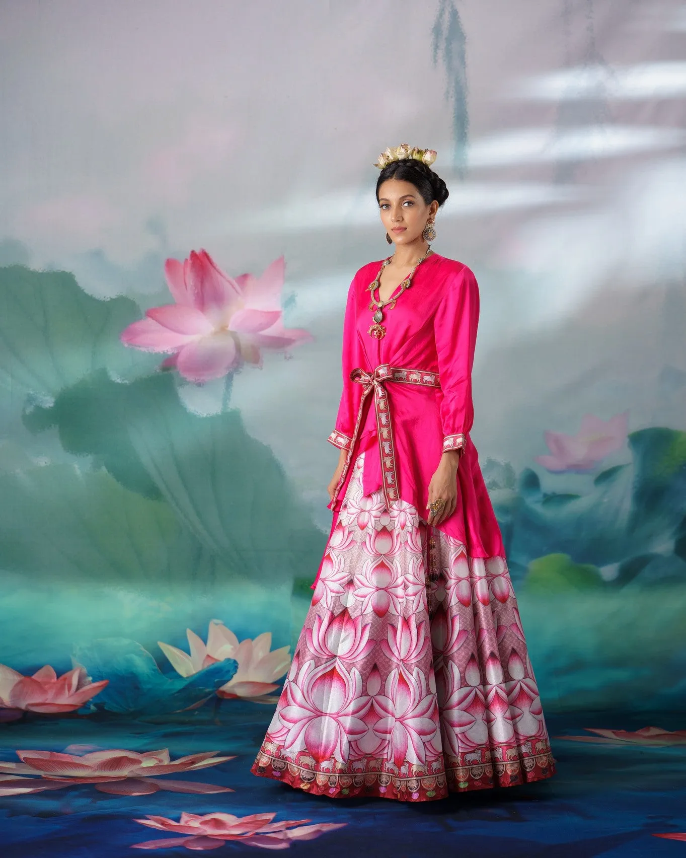 Pichwai : Gomti Leela - Fuchsia/Beige