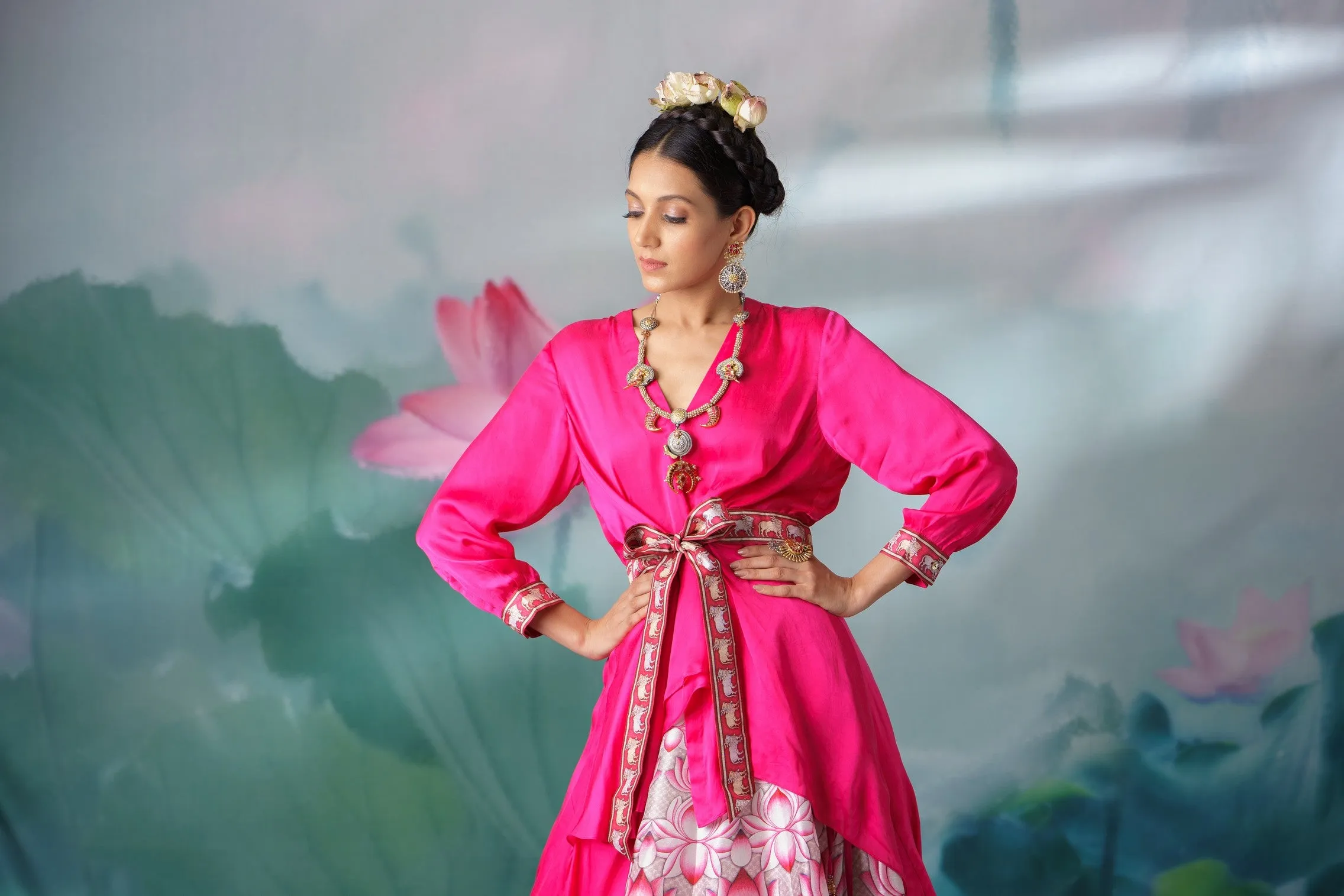 Pichwai : Gomti Leela - Fuchsia/Beige