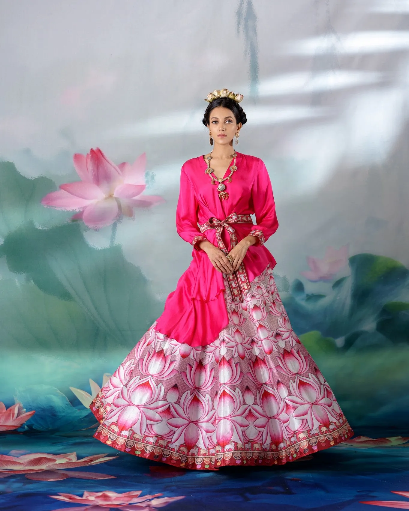 Pichwai : Gomti Leela - Fuchsia/Beige