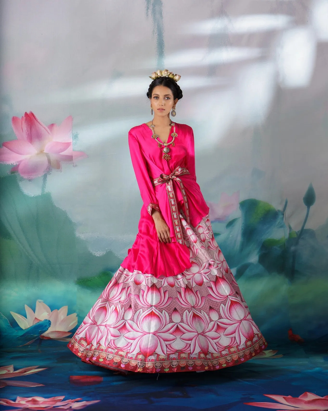 Pichwai : Gomti Leela - Fuchsia/Beige