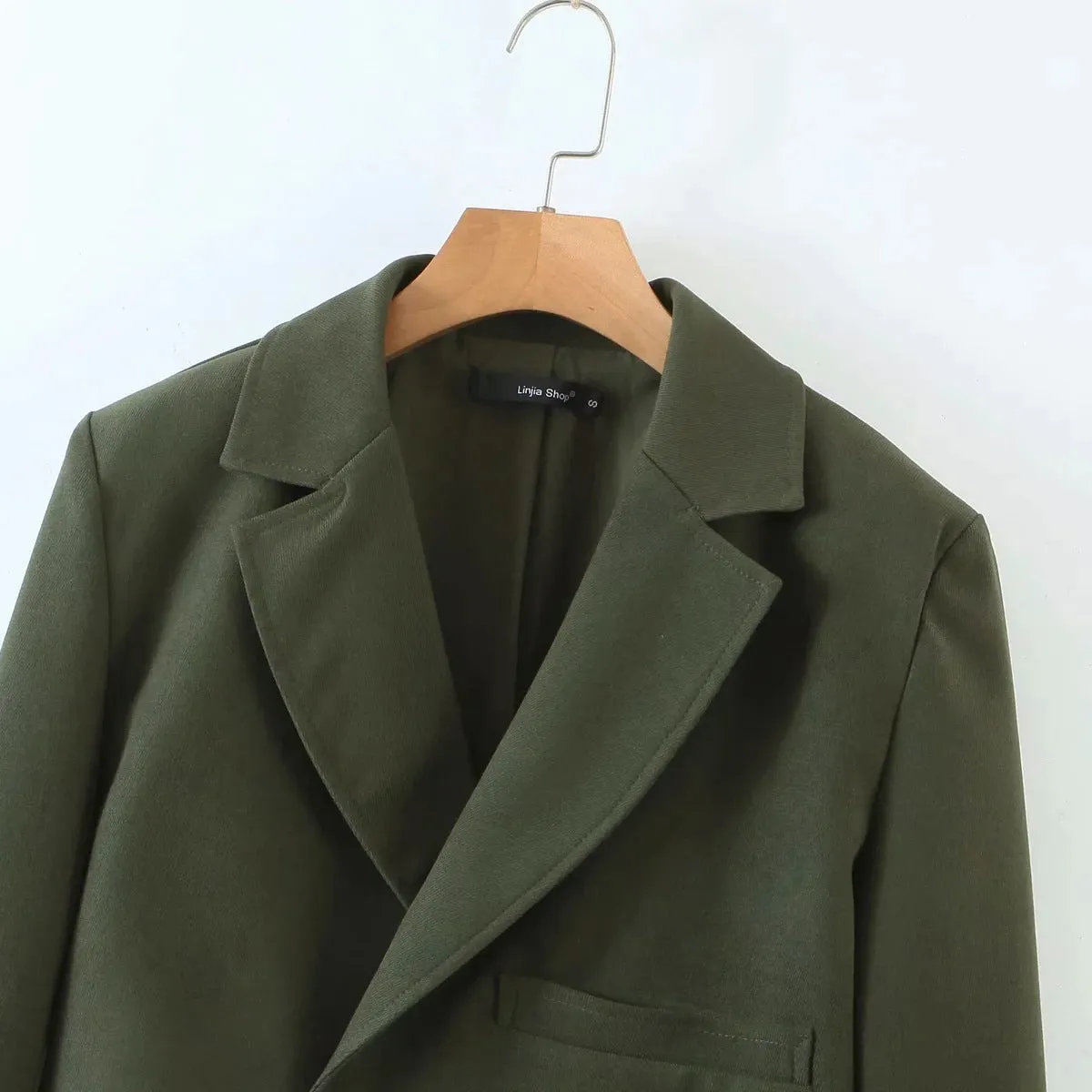Pile Collar Lapel Blazer Skirt Two-piece Set Green