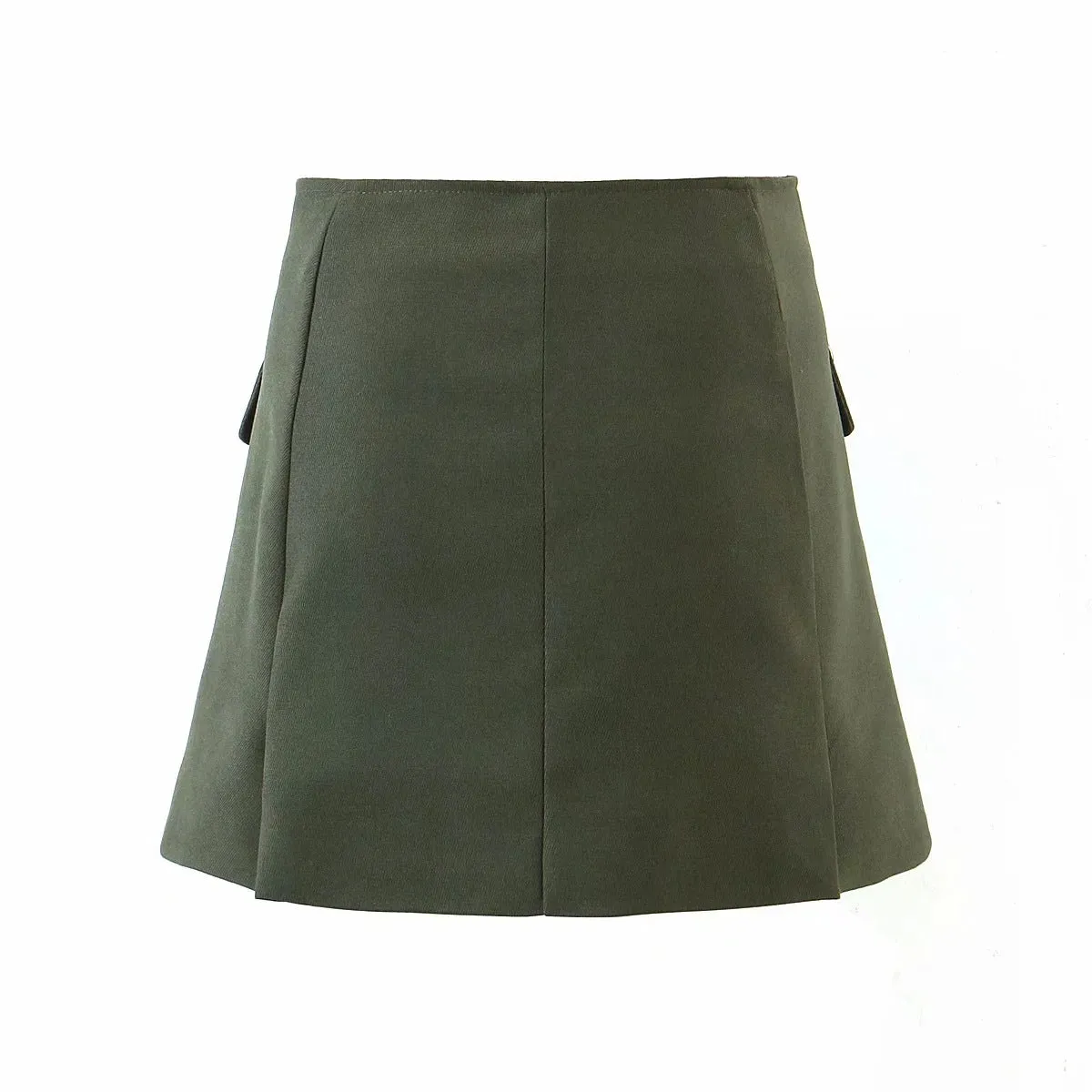 Pile Collar Lapel Blazer Skirt Two-piece Set Green
