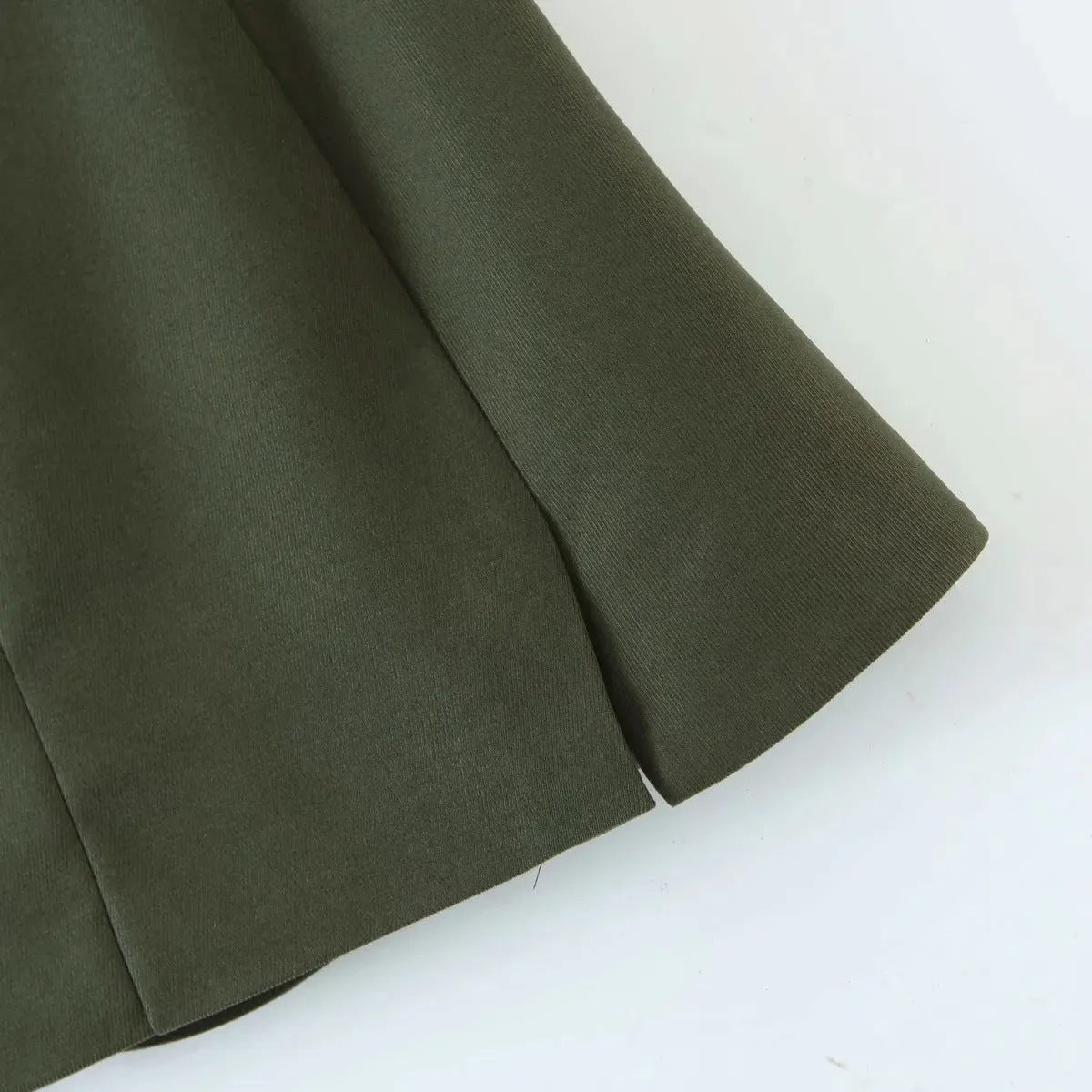 Pile Collar Lapel Blazer Skirt Two-piece Set Green