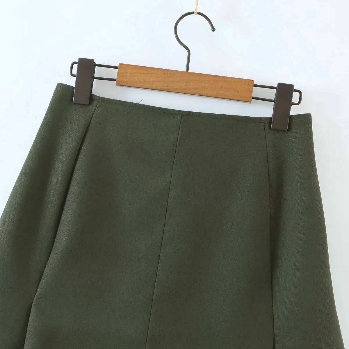 Pile Collar Lapel Blazer Skirt Two-piece Set Green