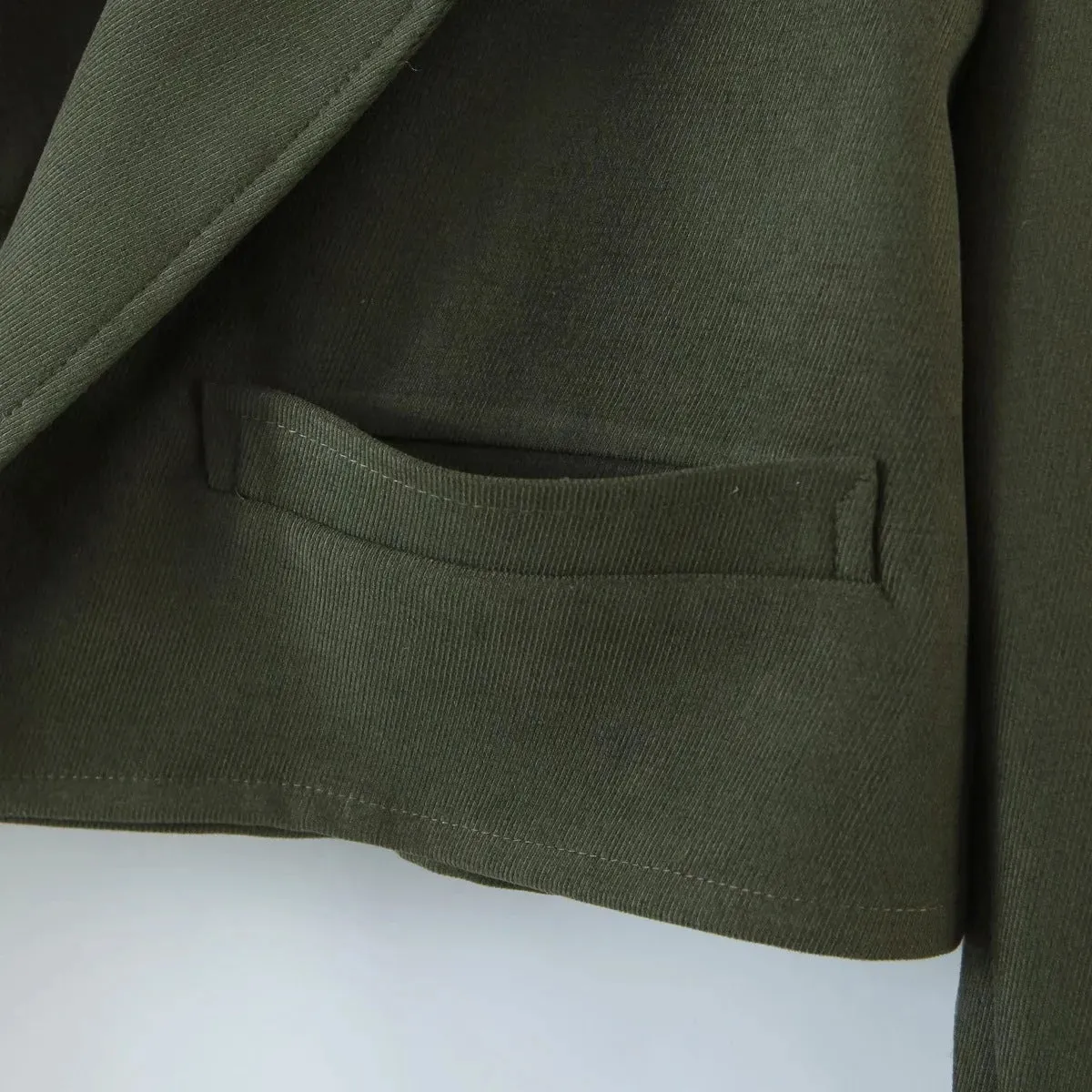 Pile Collar Lapel Blazer Skirt Two-piece Set Green