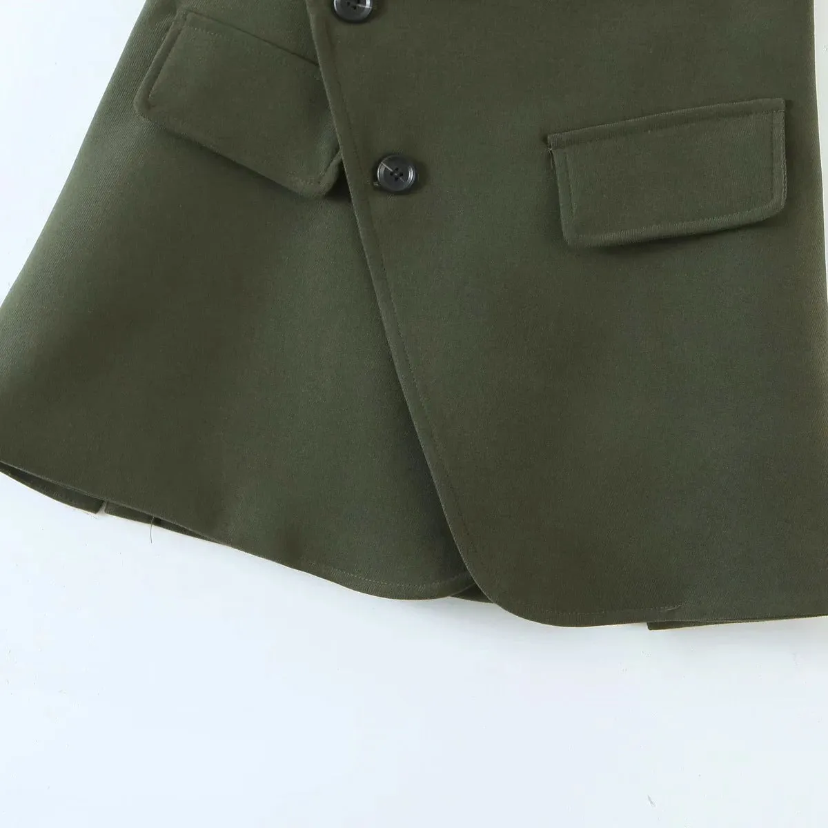 Pile Collar Lapel Blazer Skirt Two-piece Set Green