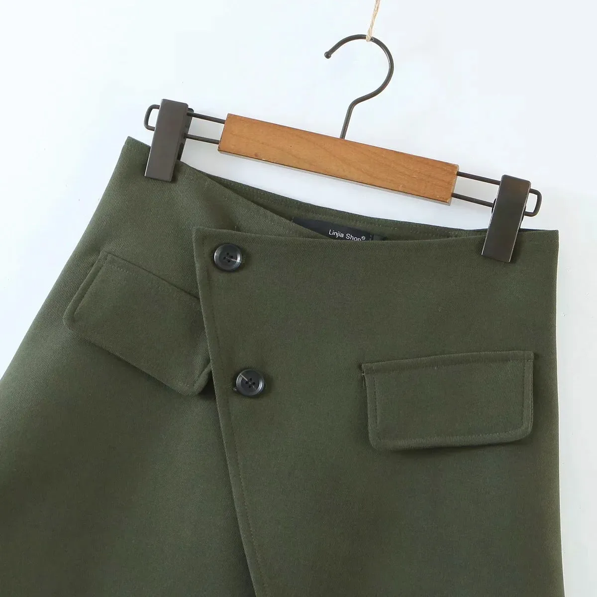 Pile Collar Lapel Blazer Skirt Two-piece Set Green