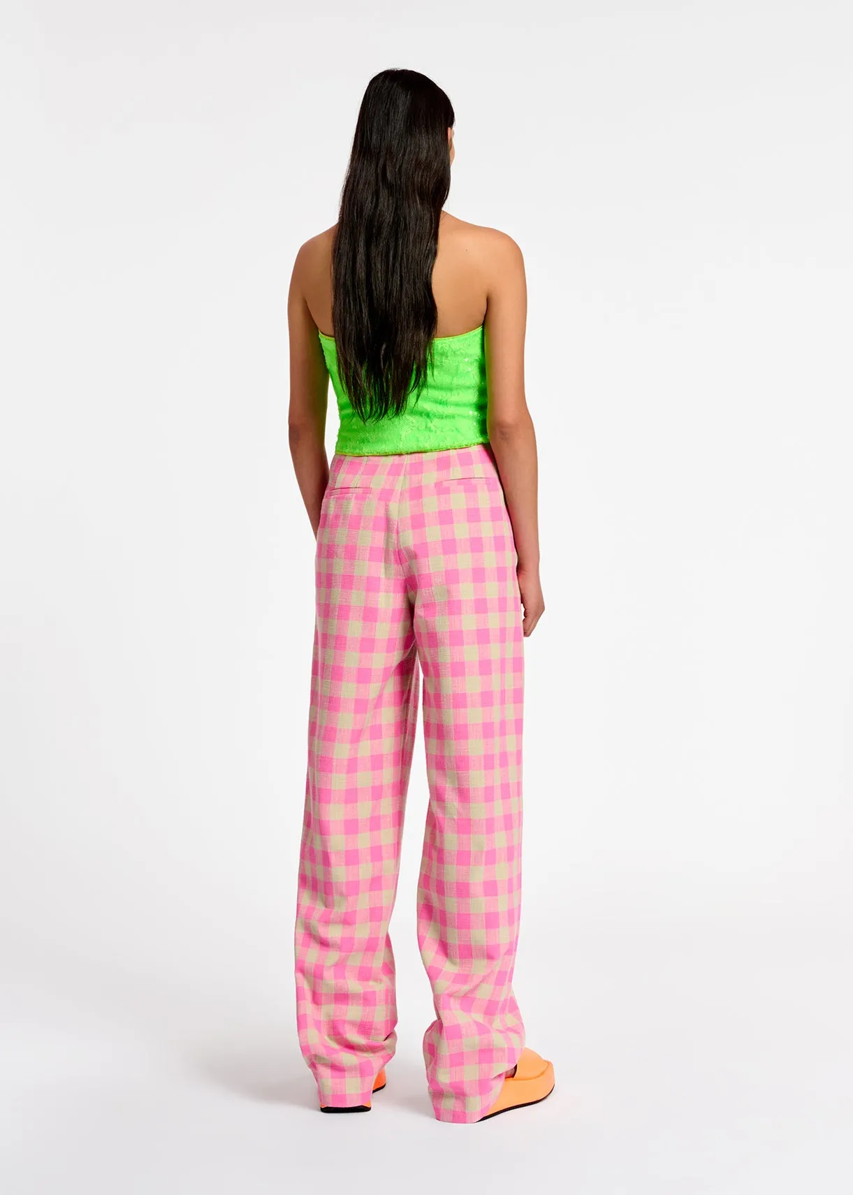 Pink checkered relaxed-fit pants