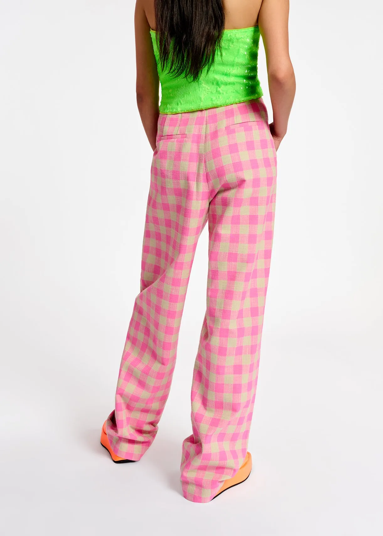 Pink checkered relaxed-fit pants