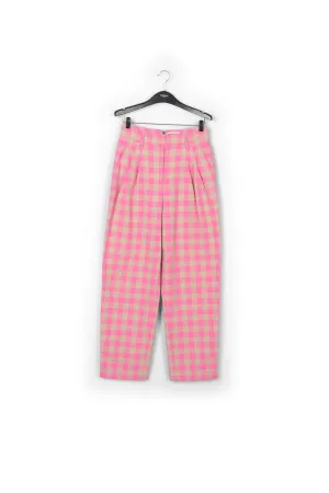 Pink checkered relaxed-fit pants