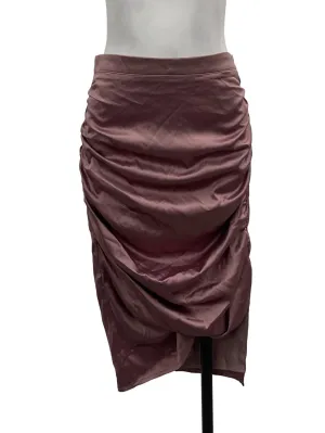 Pink Satin Ruched Midi Skirt