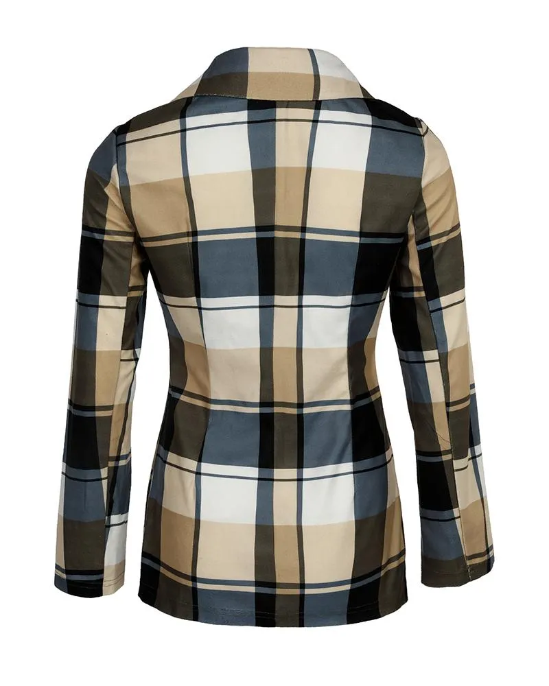Plaid Print Long Sleeve Blazer