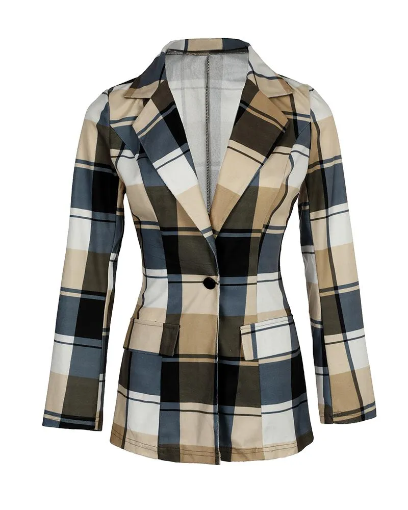 Plaid Print Long Sleeve Blazer