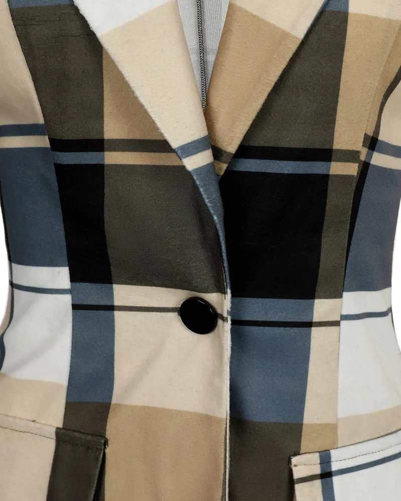 Plaid Print Long Sleeve Blazer