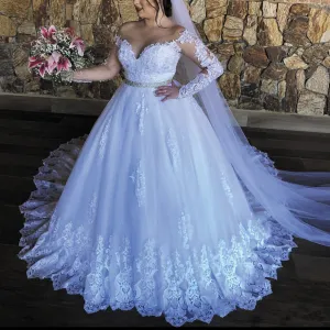 plus size lace wedding dresses 2020 appliqué long sleeve elegant pregnant white wedding gowns 2021