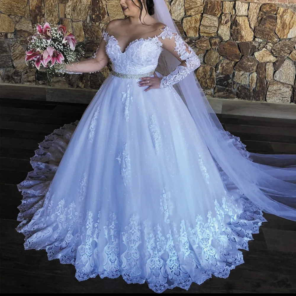 plus size lace wedding dresses 2020 appliqué long sleeve elegant pregnant white wedding gowns 2021