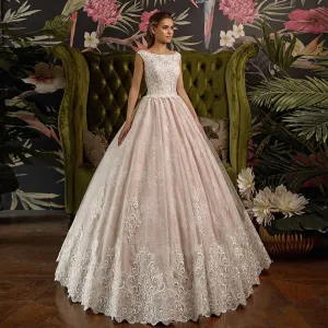 Princess Appliques Lace Wedding Dresses Without Train Robe De Mariee Scalloped Neck Floor Length A-line Bride Gowns