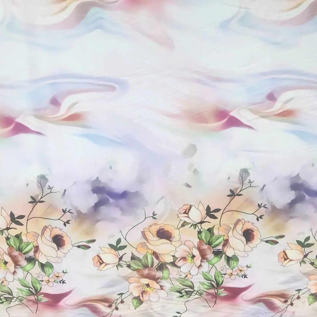 Printed Border Floral Milano Satin Fabric 150 cm
