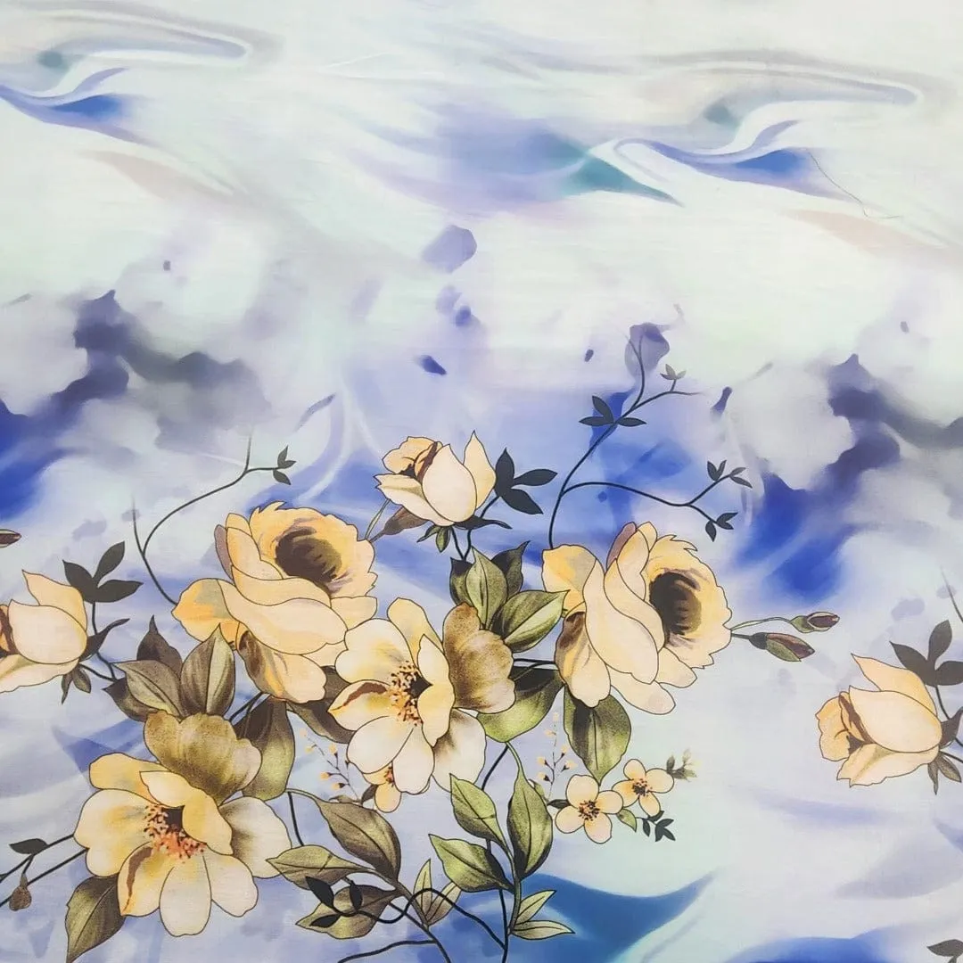 Printed Border Floral Milano Satin Fabric 150 cm