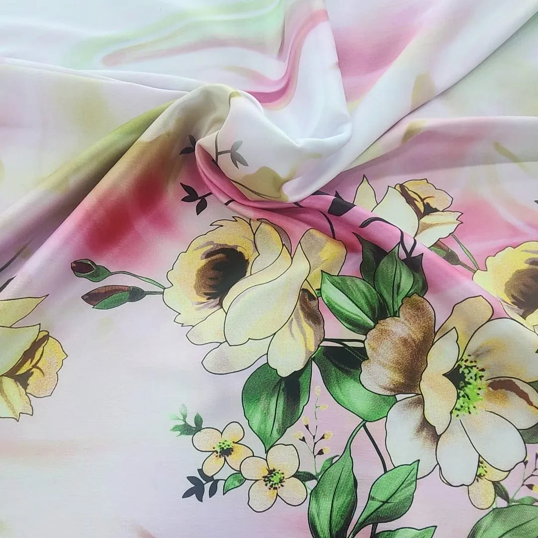 Printed Border Floral Milano Satin Fabric 150 cm