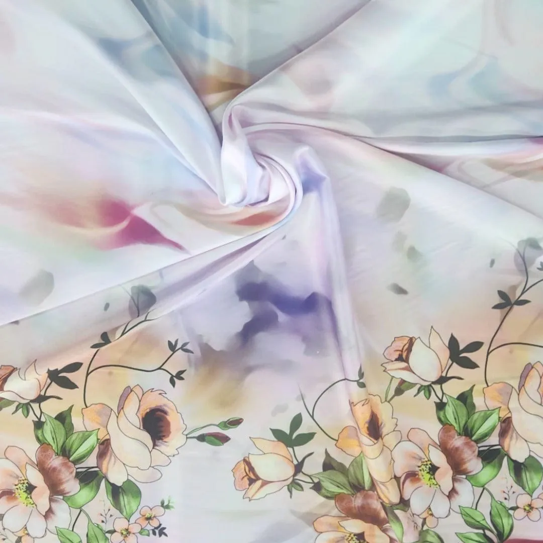Printed Border Floral Milano Satin Fabric 150 cm