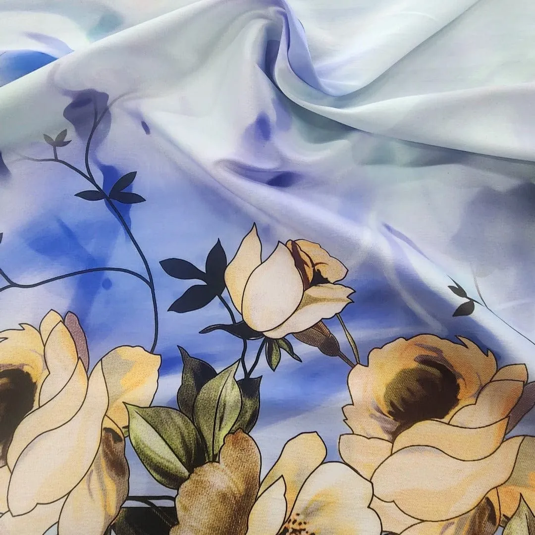 Printed Border Floral Milano Satin Fabric 150 cm