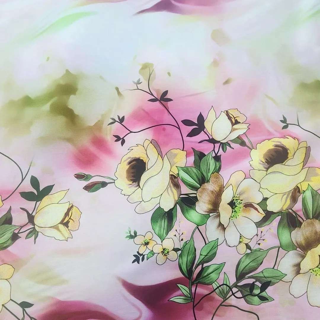 Printed Border Floral Milano Satin Fabric 150 cm