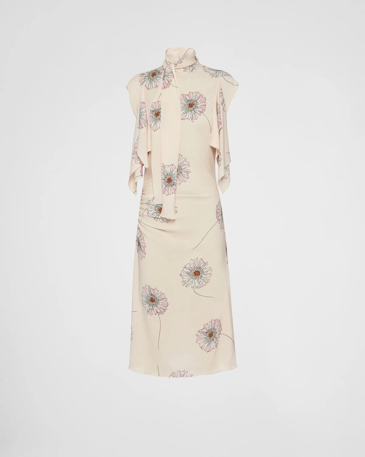 Printed Sablé Dress With Scarf Collar