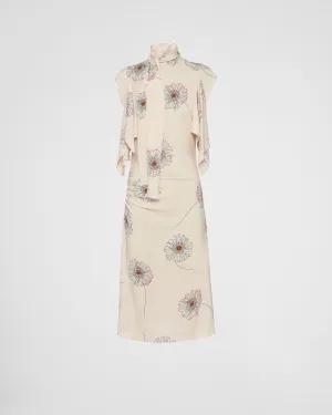 Printed Sablé Dress With Scarf Collar