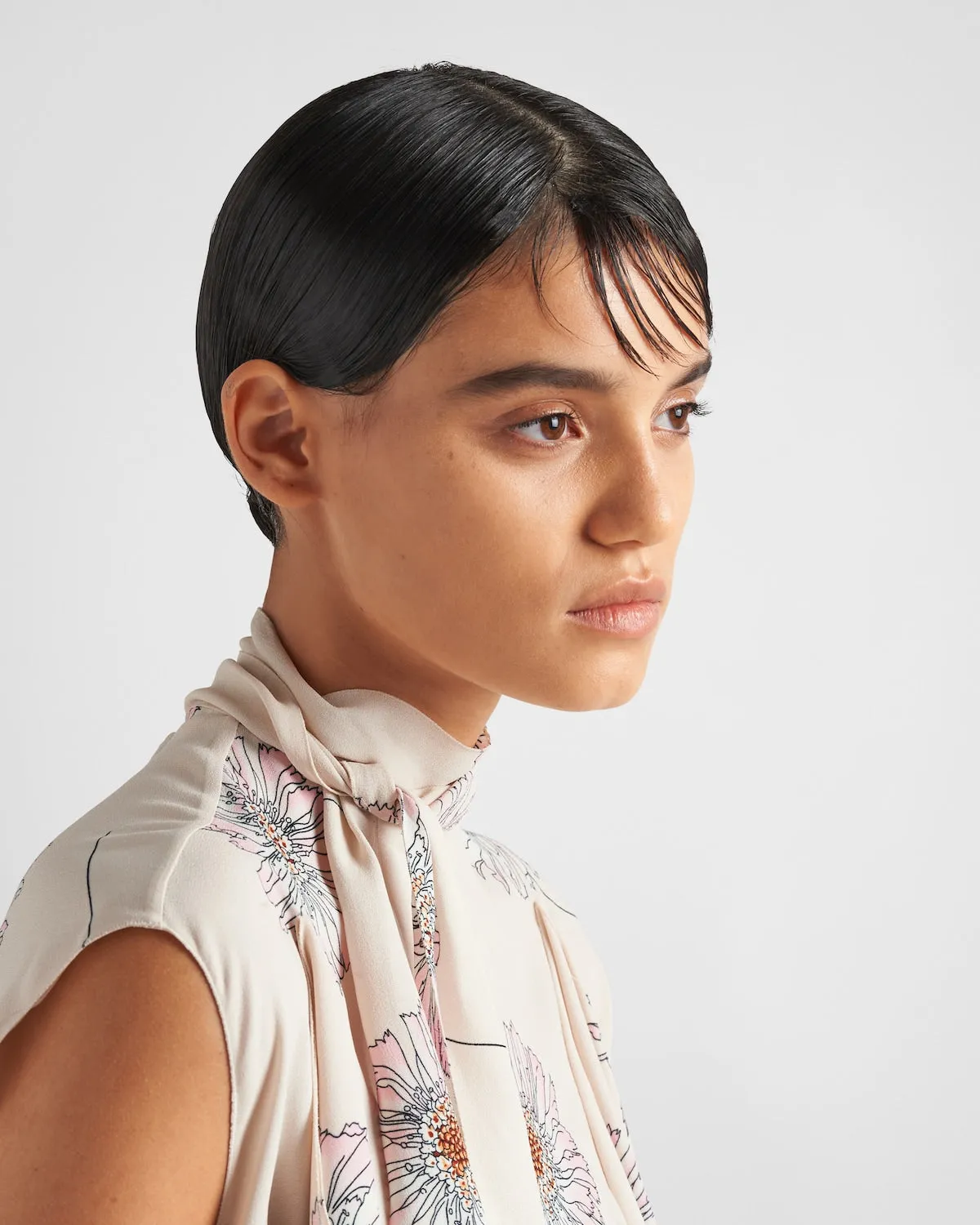 Printed Sablé Dress With Scarf Collar