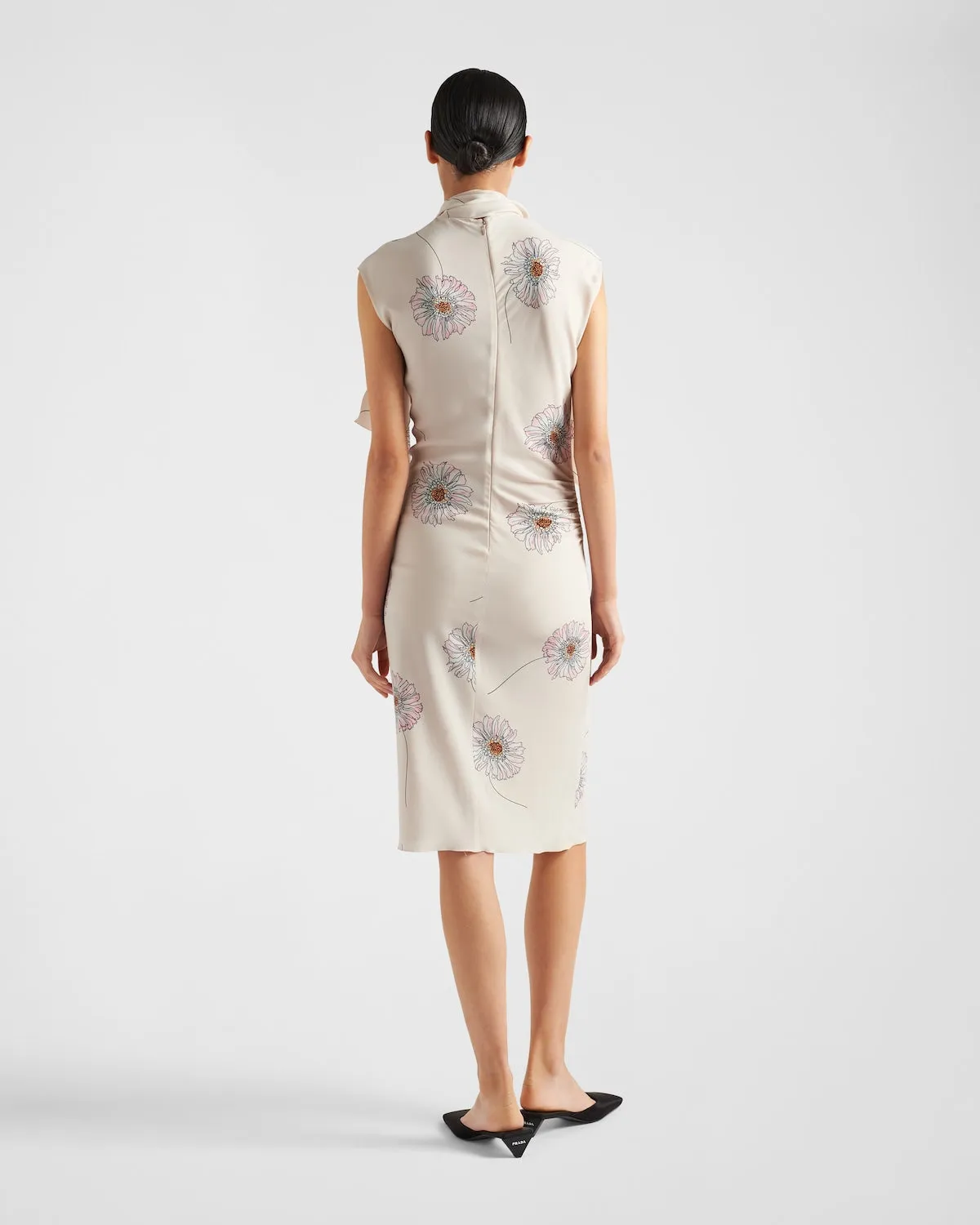 Printed Sablé Dress With Scarf Collar