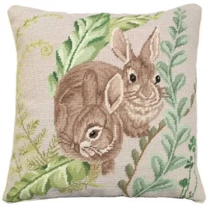 Rabbits with Fern Decorative Pillow