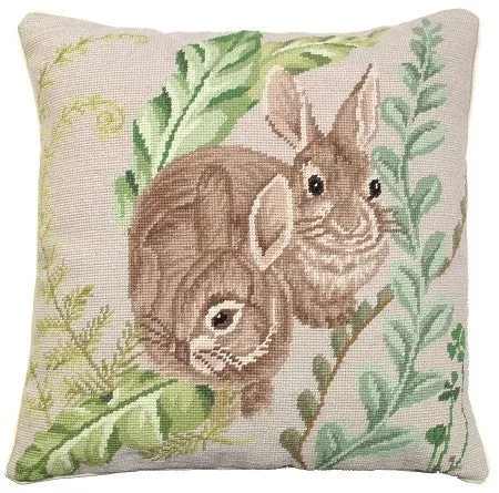 Rabbits with Fern Decorative Pillow