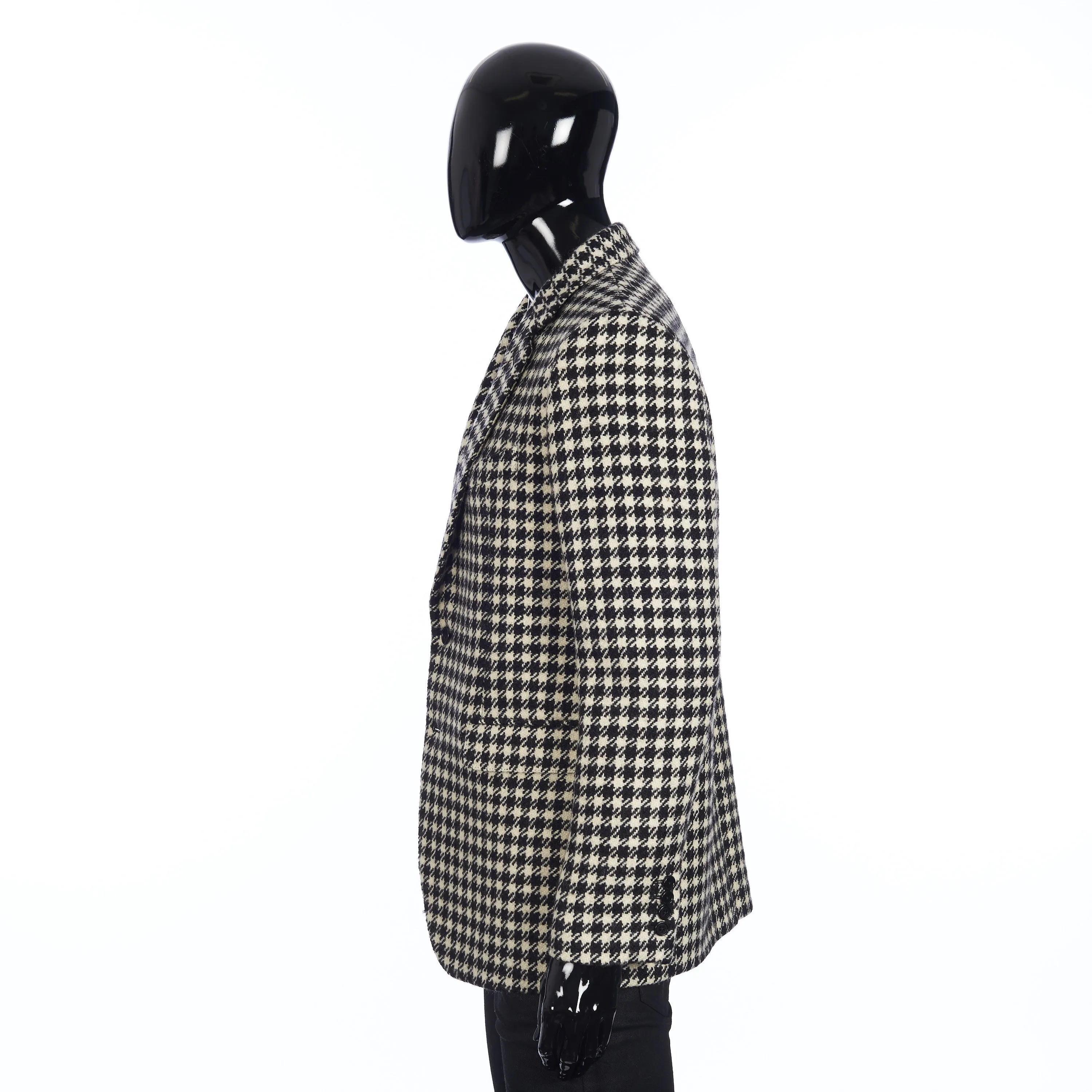 Rectangle Jacket With Straight Collar in Rustic Checked Wool
