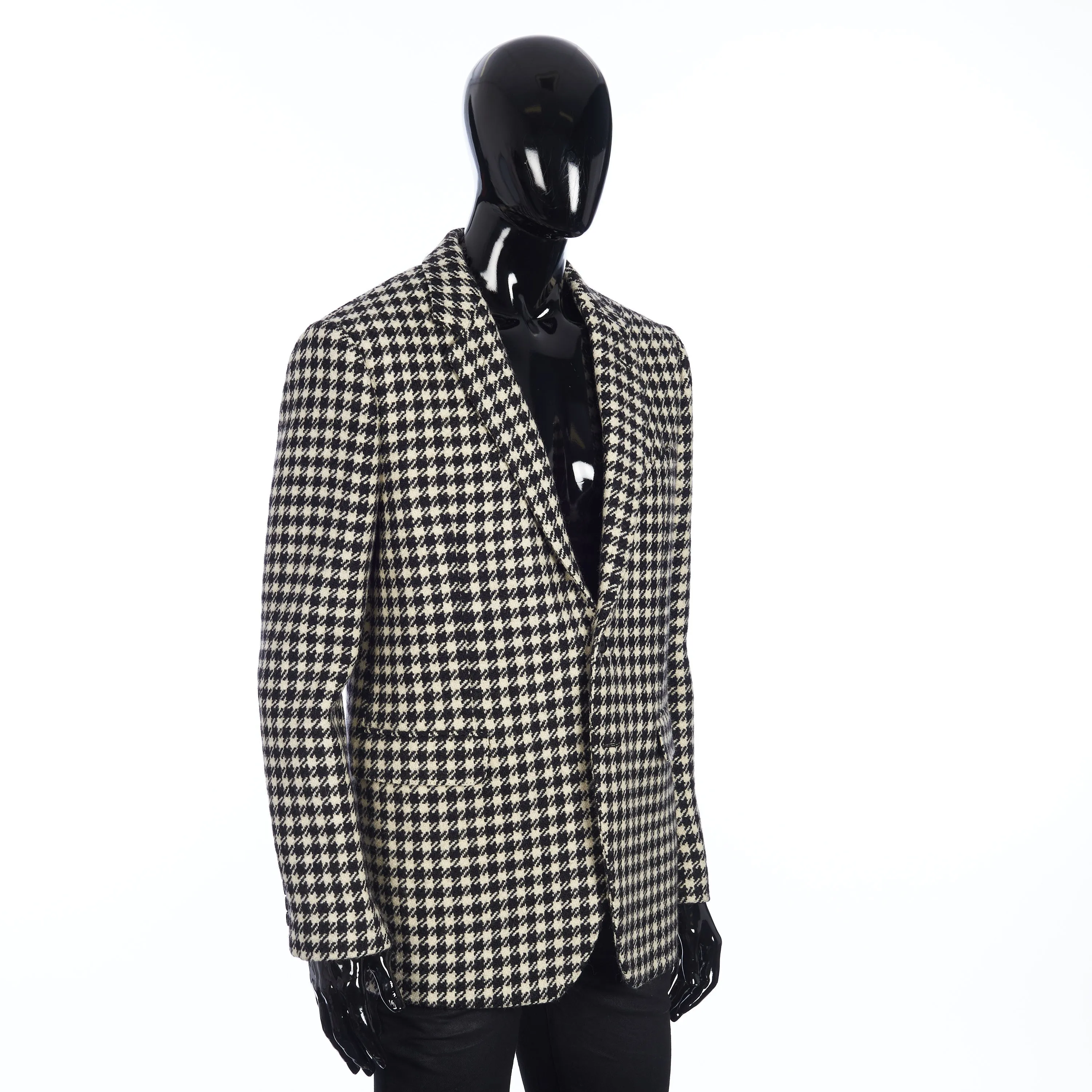 Rectangle Jacket With Straight Collar in Rustic Checked Wool