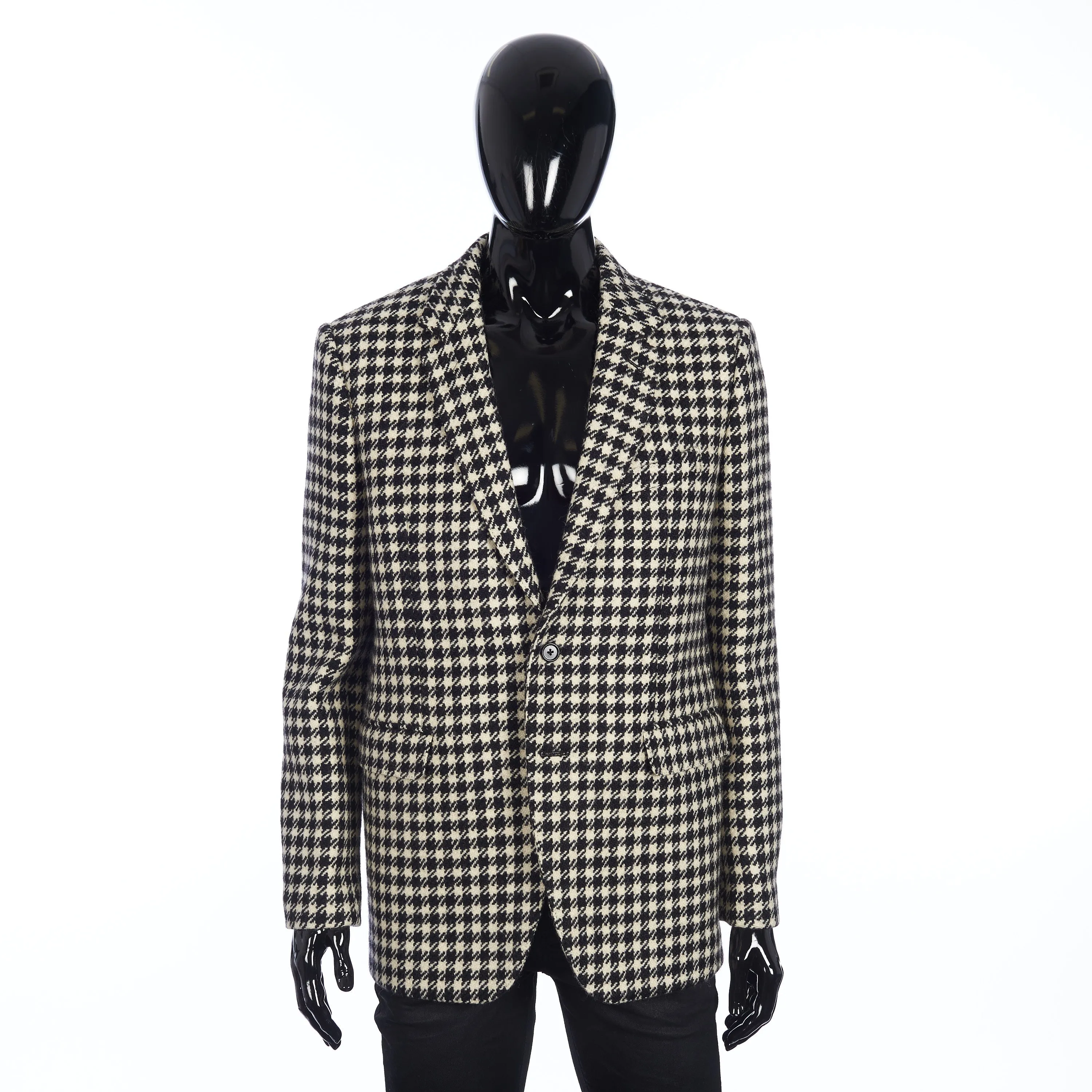 Rectangle Jacket With Straight Collar in Rustic Checked Wool
