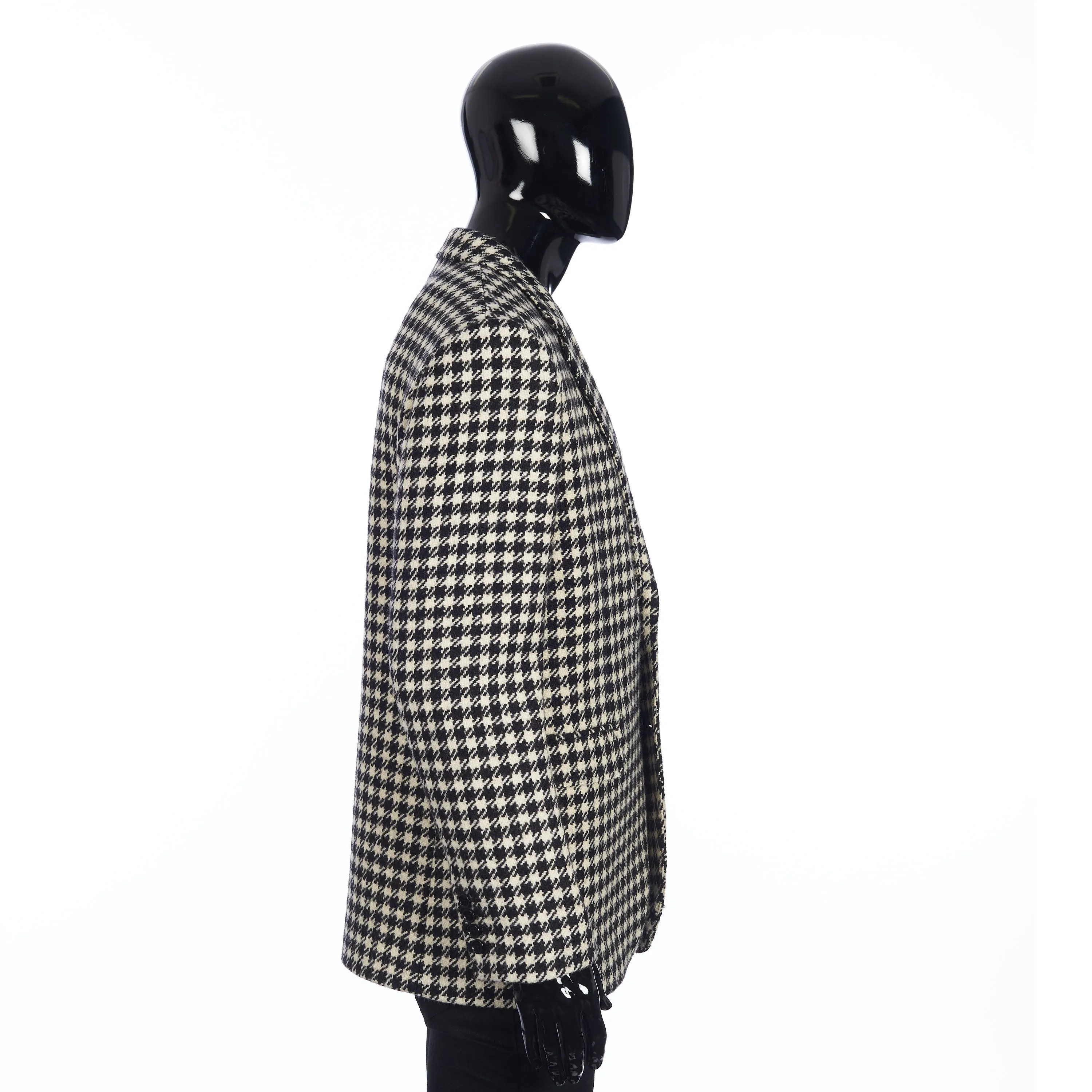 Rectangle Jacket With Straight Collar in Rustic Checked Wool