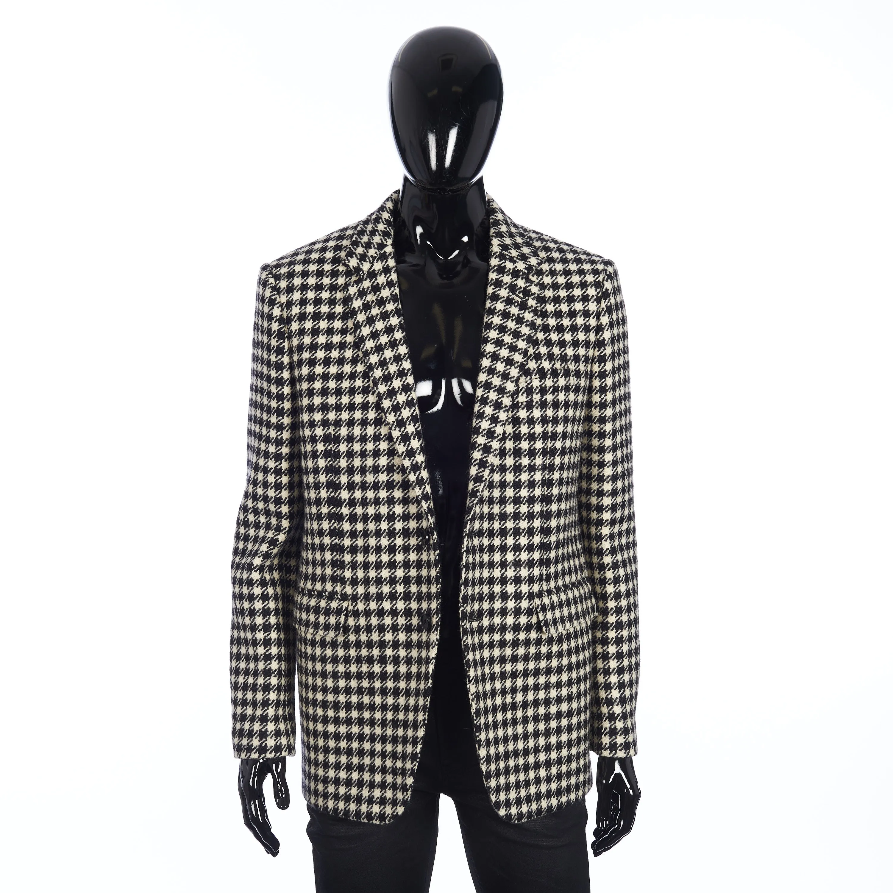 Rectangle Jacket With Straight Collar in Rustic Checked Wool