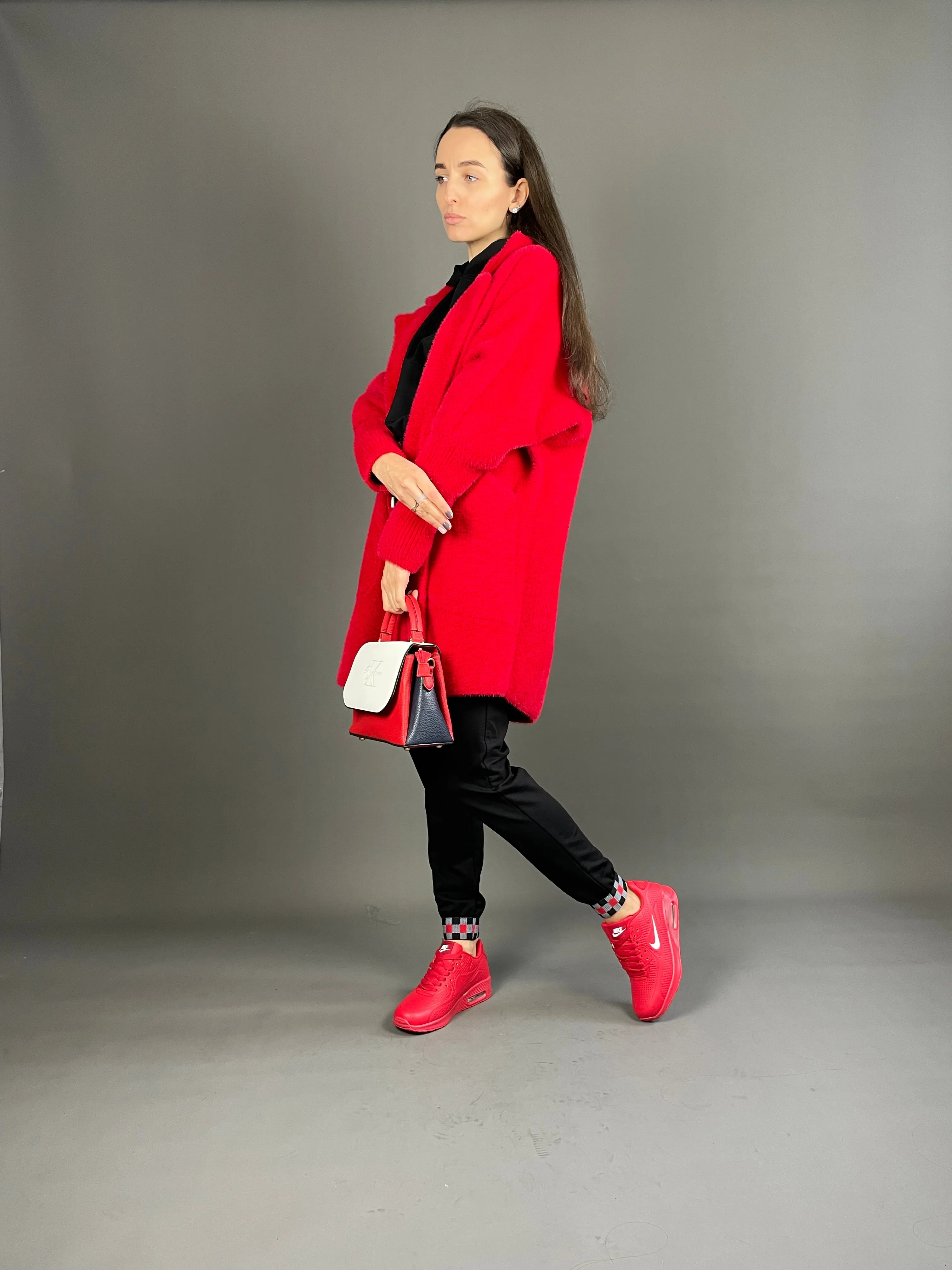 Red alpaca coat